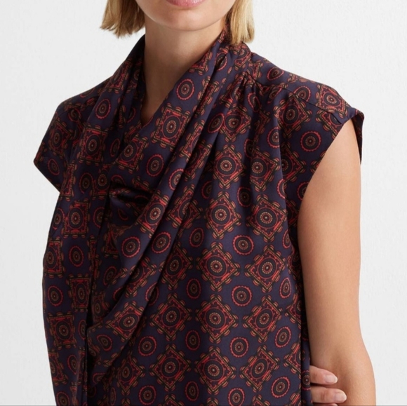 Club Monaco Designer Drape Neck Robe Dress Scarf Dress Blue Mix Slip S 4 NWT - Picture 4 of 12